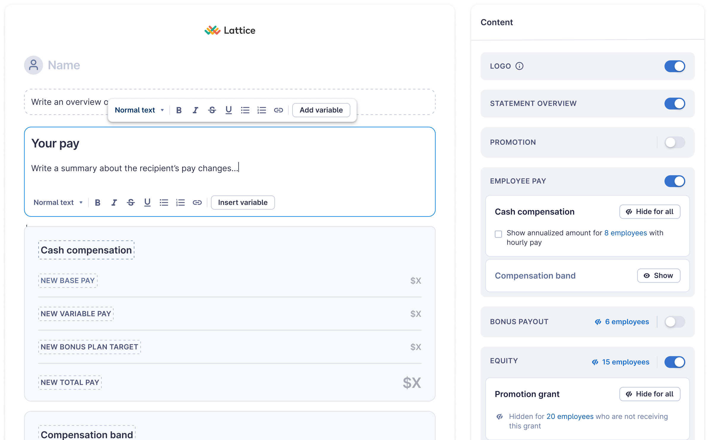 Compensation letters – UI screenshot