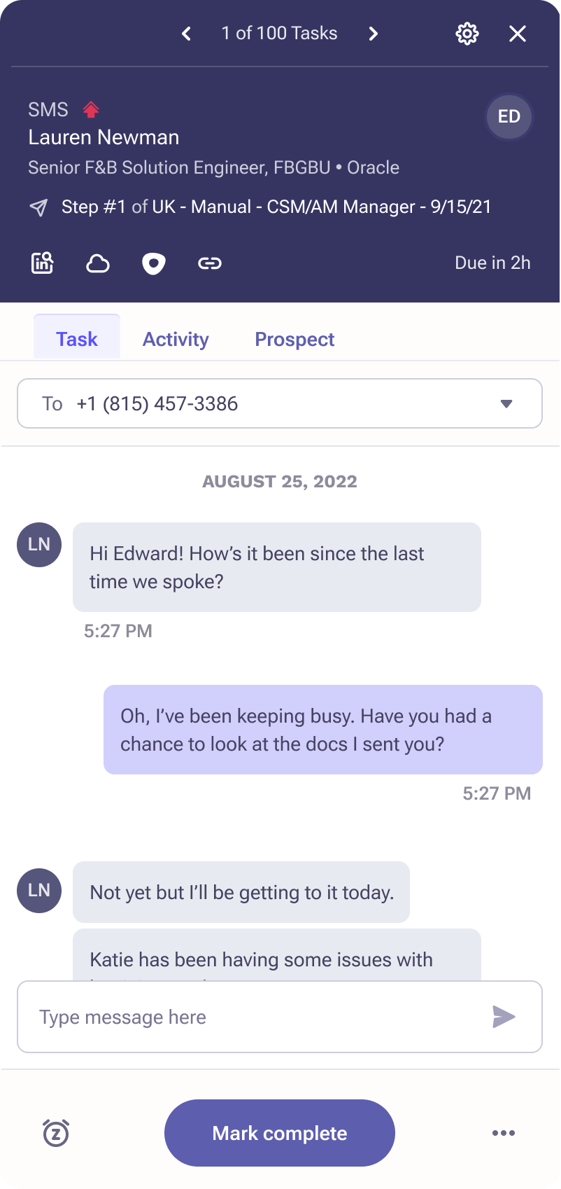 SMS mobile interface